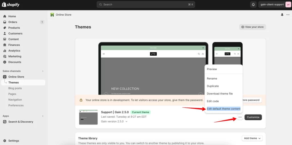 Edit default theme content