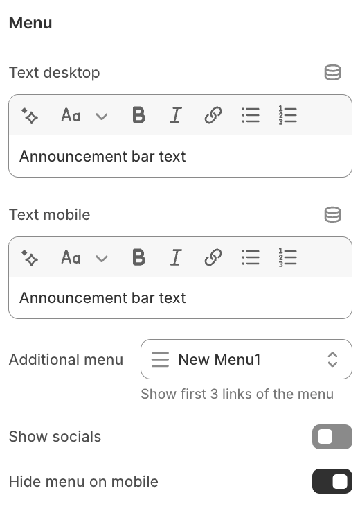 announcement bar menu