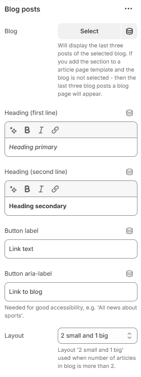 Blog posts section settings
