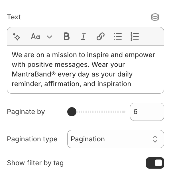 Blog template section settings