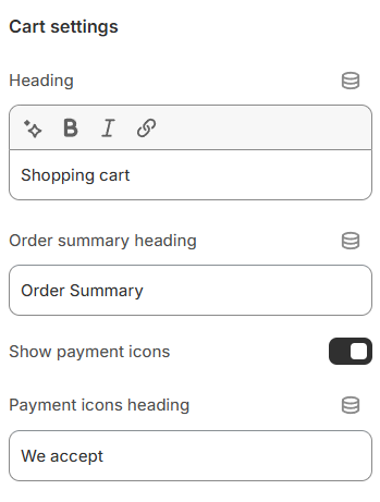 cart settings