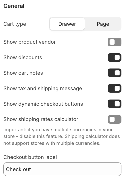 cart settings