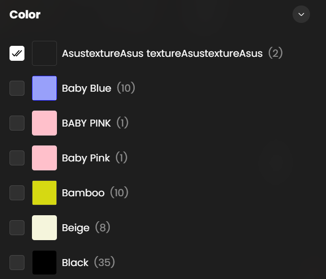 Collection filter swatch