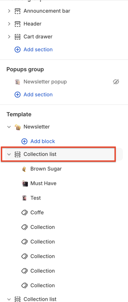 Add collection list section