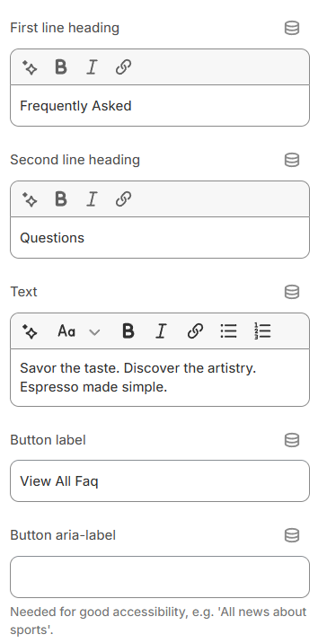 FAQ section settings 1