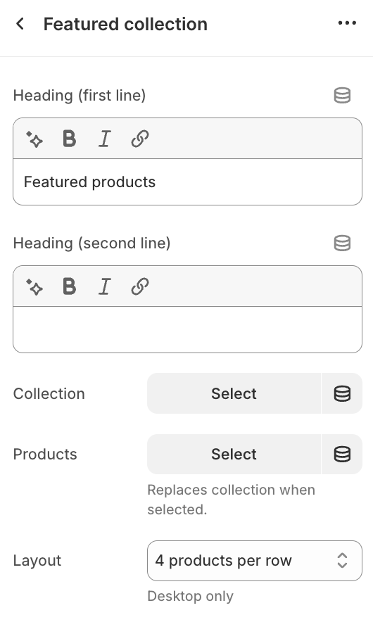 Featured collection section settings
