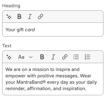 Gift card settings