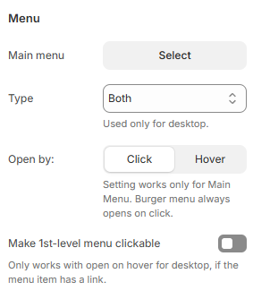 header settings menu