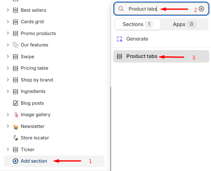 Product tabs section
