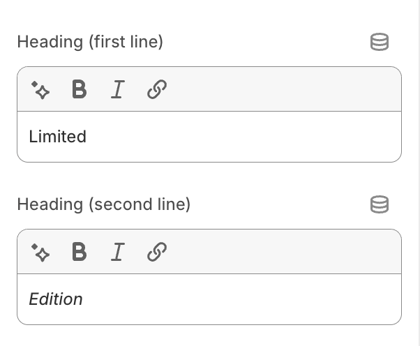 Limited edition section settings