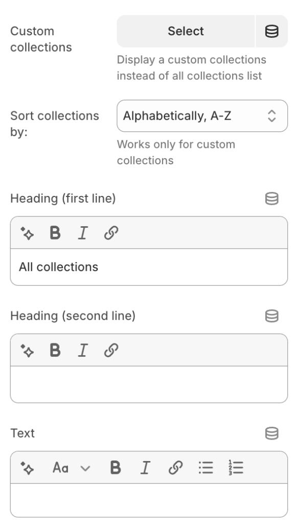 List collections settings 1