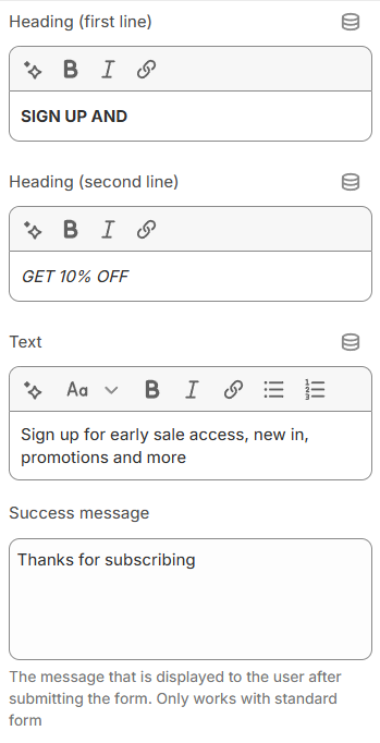 Section settings 1
