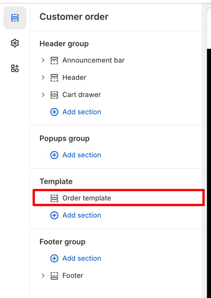 Order template adding a section