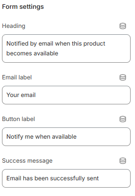 PDP Block Notify Me Form settings