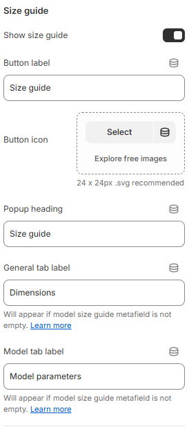 PDP size guide