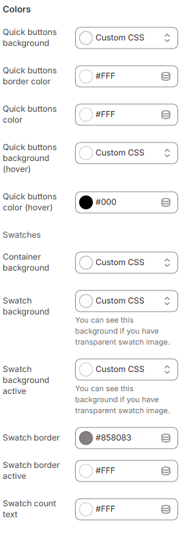 product card color settings