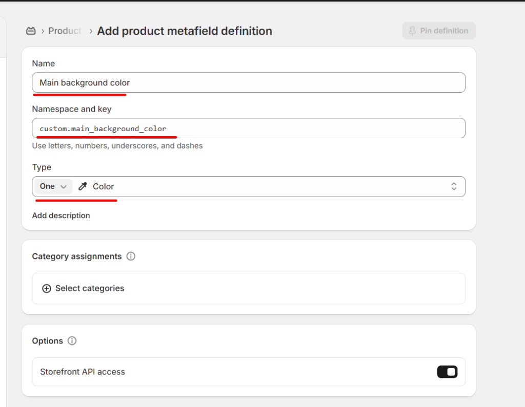 Product template metafield