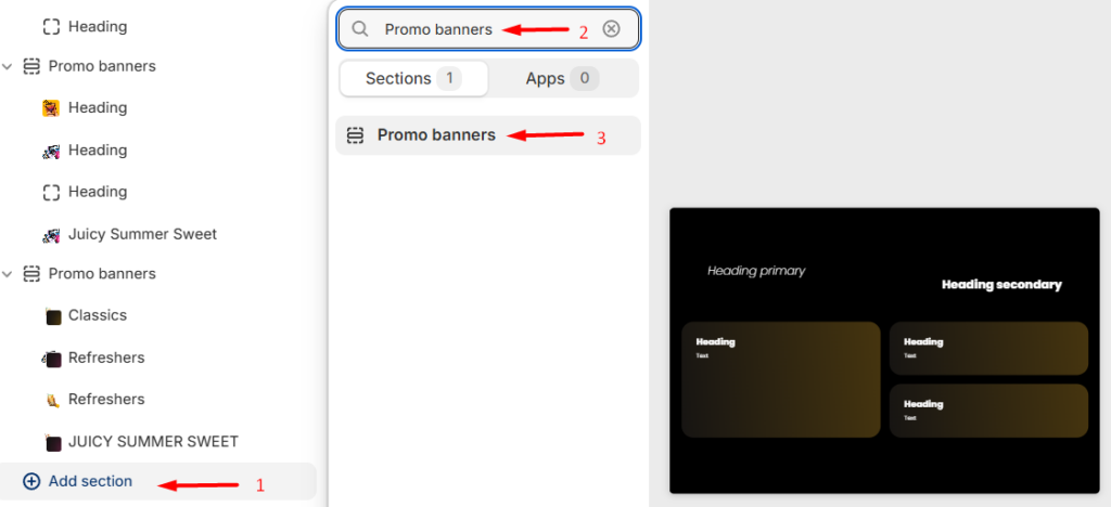 Promo banners adding a section