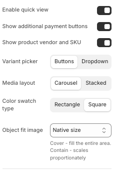 Quick view settings