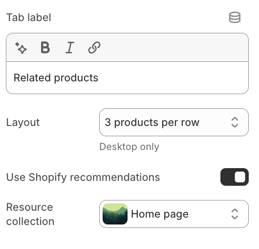 Recommendations tab settings