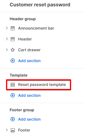 Reset template adding a section