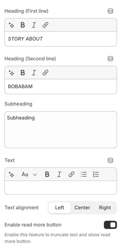 Rich text section settings