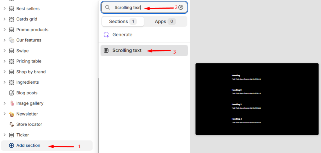 Scrolling text adding a section