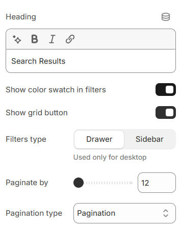 Search template settings