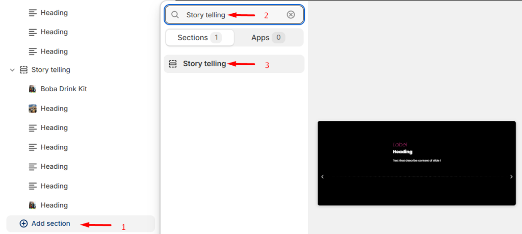 Store telling adding a section