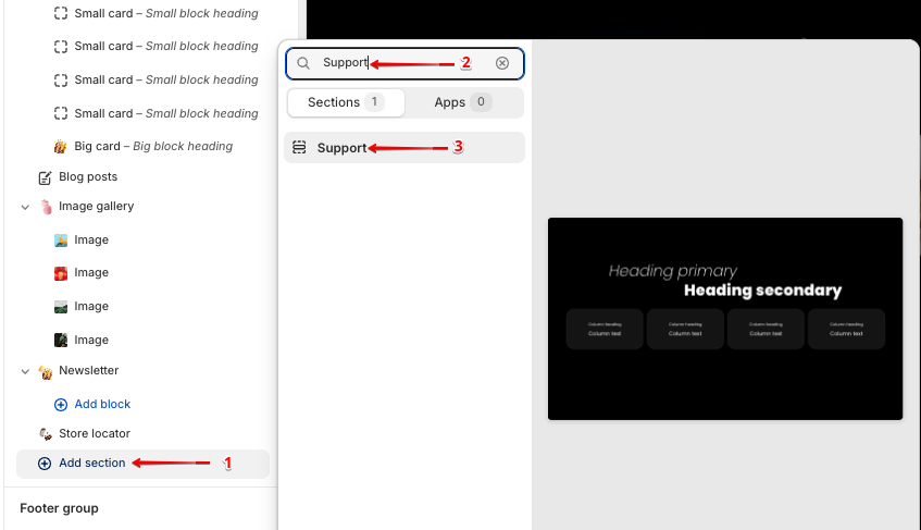 Support adding a section