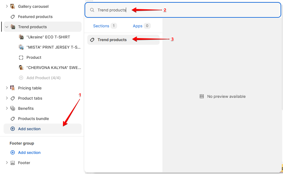 Trend products adding section
