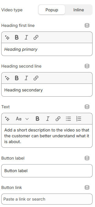 Video section settings