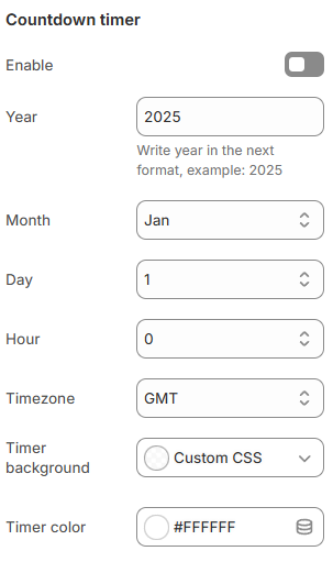 countdown settings