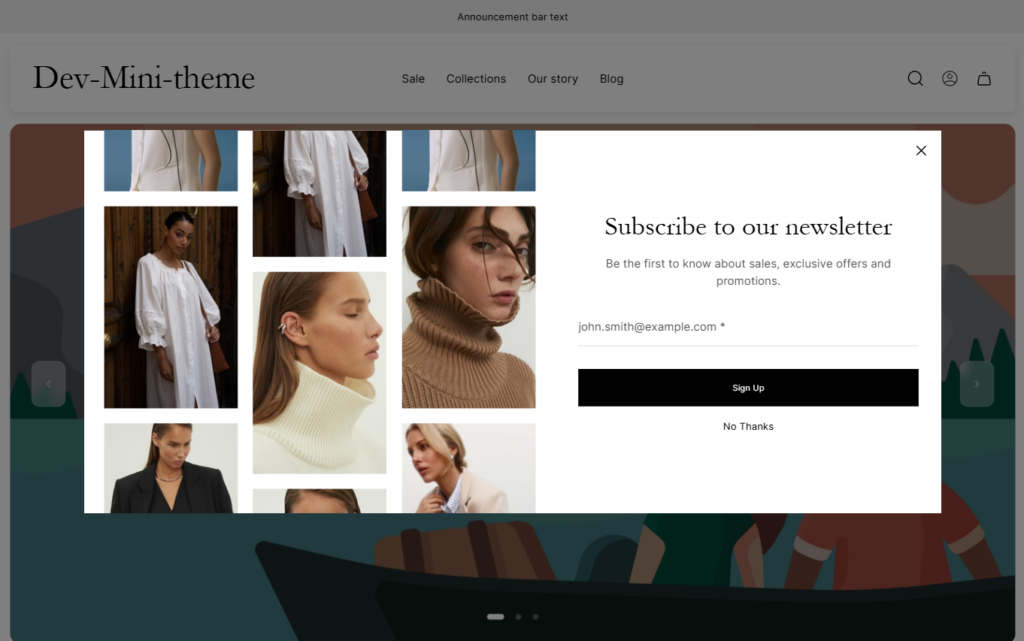 Newsletter popup desktop