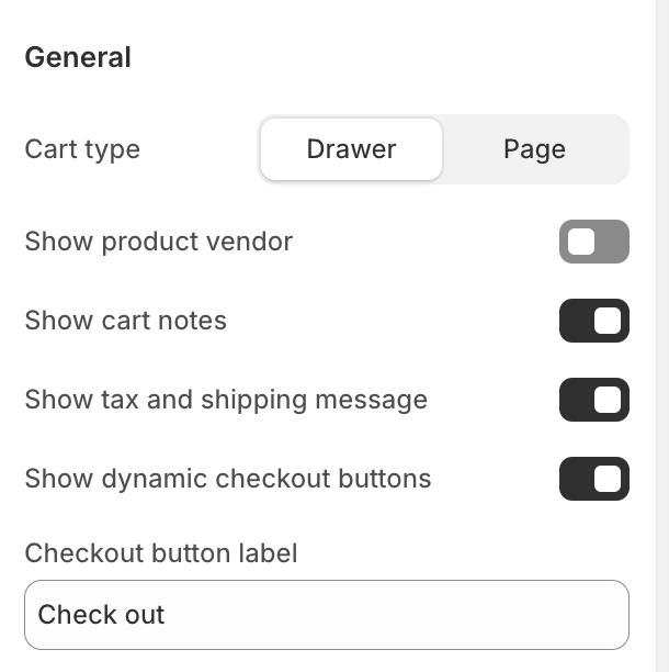 general settings cart