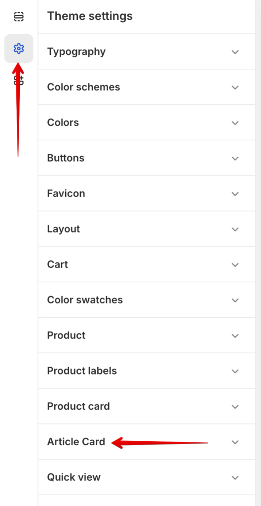 article card settings