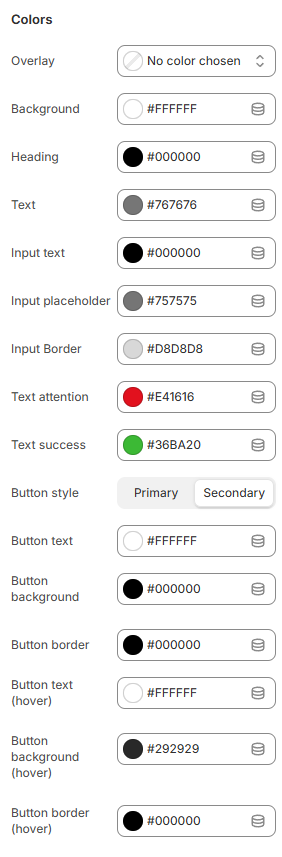 password content settings colors
