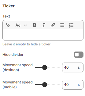 password header settings ticker