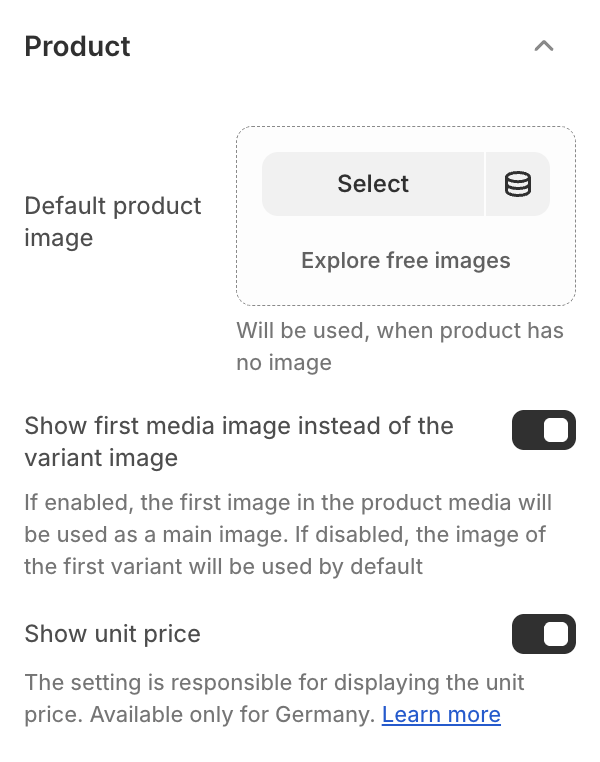Product settings