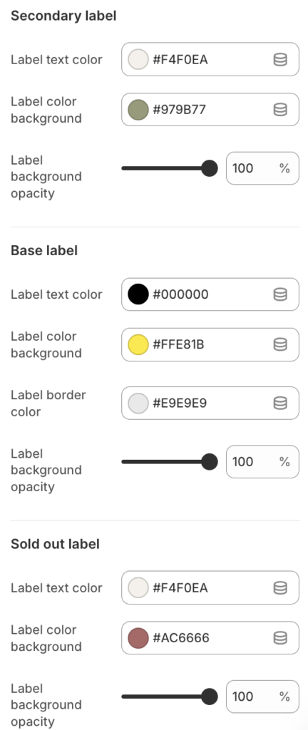 Product labels settings 2