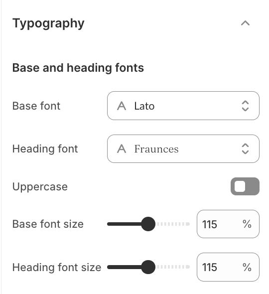 Typography settings