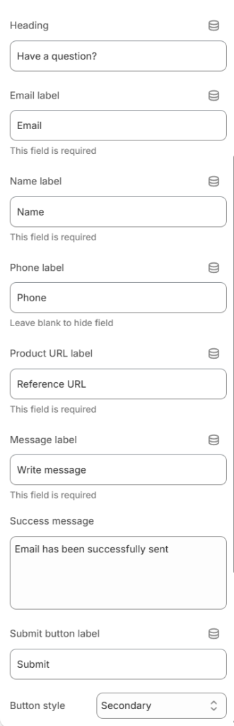 question form - form settings