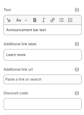Announcement bar simple text settings