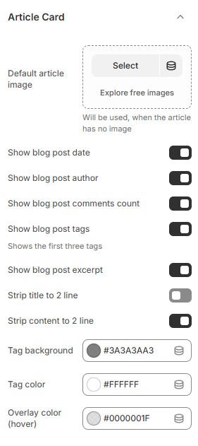 Article card settings