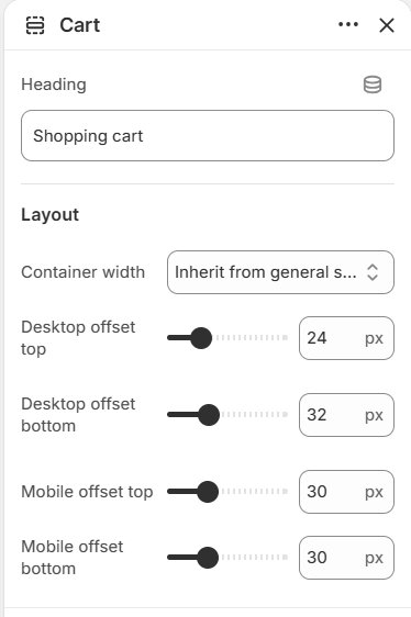 Cart template settings
