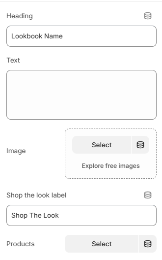 Shop the look block settings