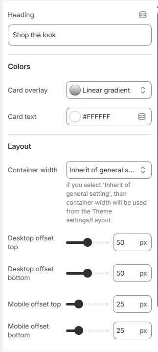 Shop the look general settings 