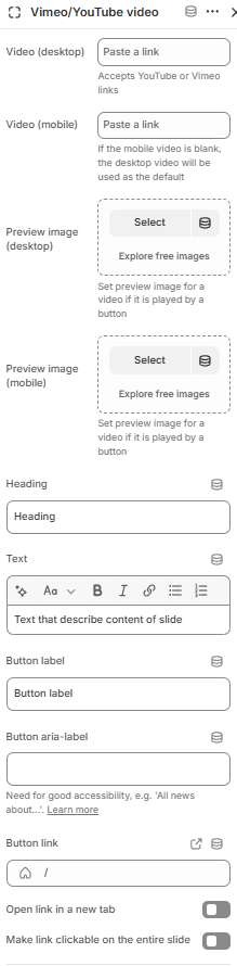 Slideshow vimeo youtube block general