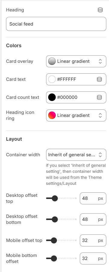 Social feed section settings
