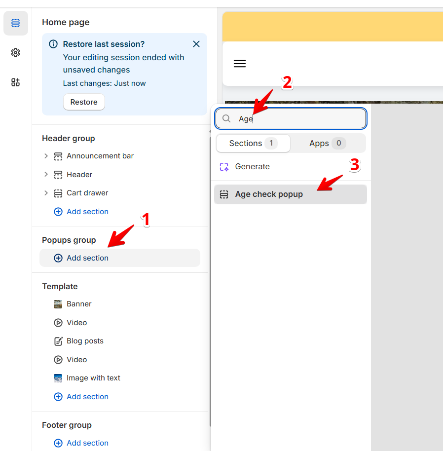 add age check popup